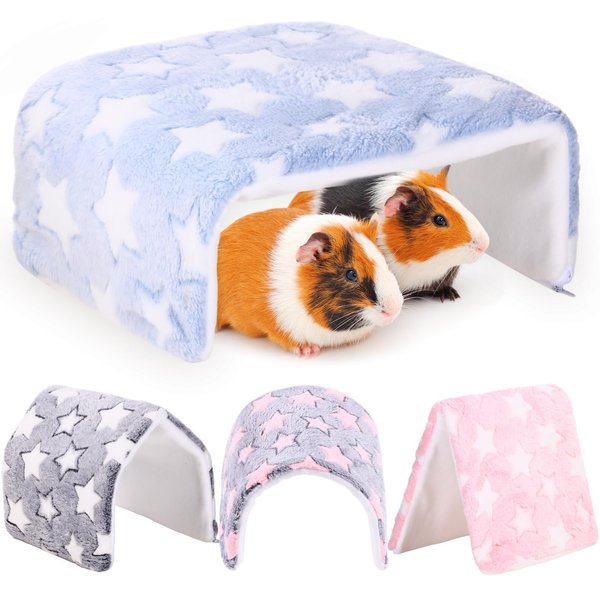 Peryiter 4 Pcs Guinea Pig Tunnel Foldable Guinea Pig Hideout Guinea Pig Blankets Tent Bed Washable Rabbit Tunnel Warm House with Zipper Cage Accessories for Hamster Chinchilla Ferry(Star Style)