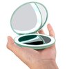 wobsion LED Lighted Travel Makeup Mirror, 1x/10x Magnification, Compact, Portable for Handbag, Purse, Pocket, 3.5 inch Illuminated, Folding, Handheld, 2-Sided , Round, Cyan