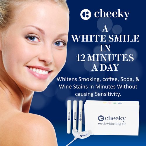 Cheeky LED Teeth Whitening Kit with Whitener Gel and Mouthpiece, DIY Home System to Diminish Stains and Discoloration, Dental and Enamel Safe