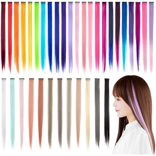 CLASSE 10Pcs Clip in colored hair extensions, 22inches colorful Party Highlights, Heat-resistant, Straight long, for Women Kids Girls, Perfect for Halloween Christmas Cosplay Blonde