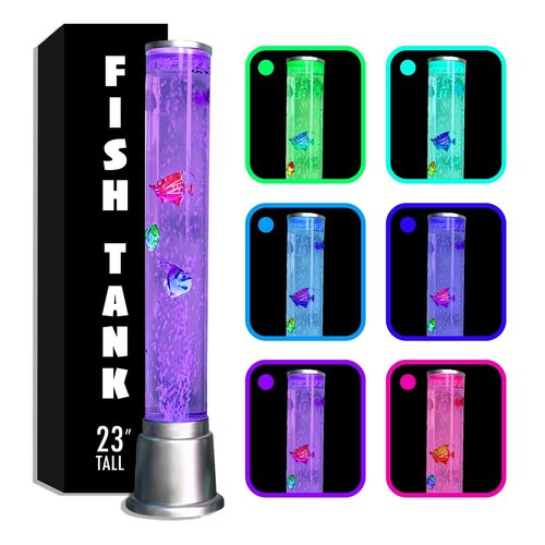 Shop LC Electric Bubble Tube Lamp with LED Color Changing Lights - Artificial Aquarium Night Light with Moving Fish - Sensory Gifts
