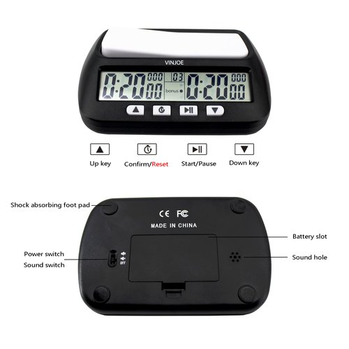 VINJOE Chess Clock Digital Chess Timer, Portable Digital Chess Clock & Game Timer for Board Games with Basic, Bonus, Delay and Positive Time Features Best Gifts for Christmas(Include Battery)