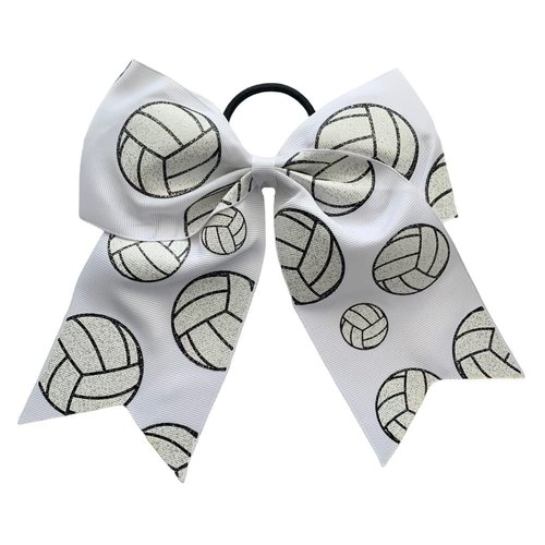 NEW "GLITTERY VOLLEYBALL" Cheer Bow Pony Tail 7 Inch Girls Hair Cheerleading Games Sports Team Tournaments Grosgrain Ribbon