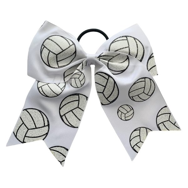 NEW "GLITTERY VOLLEYBALL" Cheer Bow Pony Tail 7 Inch Girls Hair Cheerleading Games Sports Team Tournaments Grosgrain Ribbon