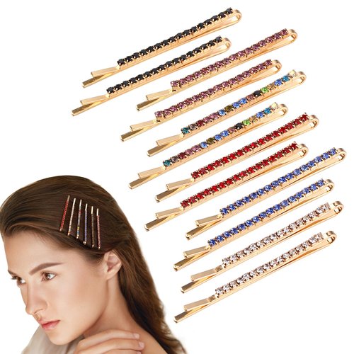 Wingoden 12 Pieces Rhinestone Bobby Pins Decorative Hair Pins for Women Crystal Metal Shiny Gold Hair Barrettes Hair Accessories