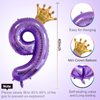 40 Inch Purple Number 9 & Mini Crown Balloon for Birthday Party Decorations, 9th Birthday Party Decorations Purple Theme Party Balloons Decorations Supplies