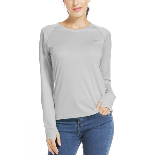 Willit Women's UPF 50+ Sun Protection Shirt Long Sleeve SPF UV Shirt Rash Guard Swim Hiking Fishing Tops Lightweight Gray M