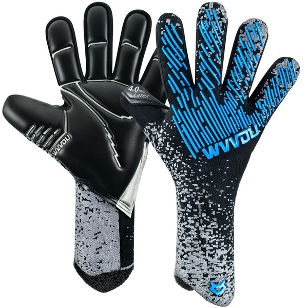 WVVOU Soccer Goalie Gloves Youth Adults, High Performance Goalkeeper Gloves, Breathable Soccer Gloves, 4+3mm Super Grip for The Toughest Saves (BlackBlue, 10)