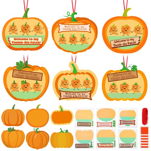Lineshading 30 Sets Pumpkin Thumbprint Patch Craft for Kids Create Your Own Thanksgiving Pumpkins Welcome to My Thumb-Kin Patch DIY Hanging Craft Kit for Fall Halloween Party Favors Decorations