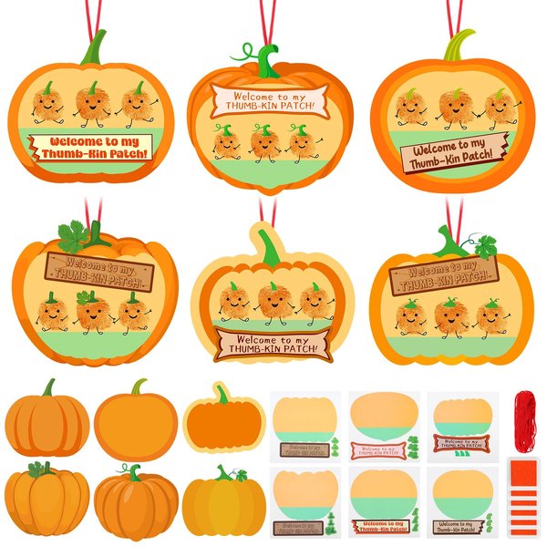 Lineshading 30 Sets Pumpkin Thumbprint Patch Craft for Kids Create Your Own Thanksgiving Pumpkins Welcome to My Thumb-Kin Patch DIY Hanging Craft Kit for Fall Halloween Party Favors Decorations