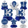 8Pcs 13th Birthday Decorations Table Centerpiece Party Supplies for Boy, Blue Silver Happy 13 Year Old Birthday Honeycomb Centerpieces Decor, Thirteen Birthday Table Topper
