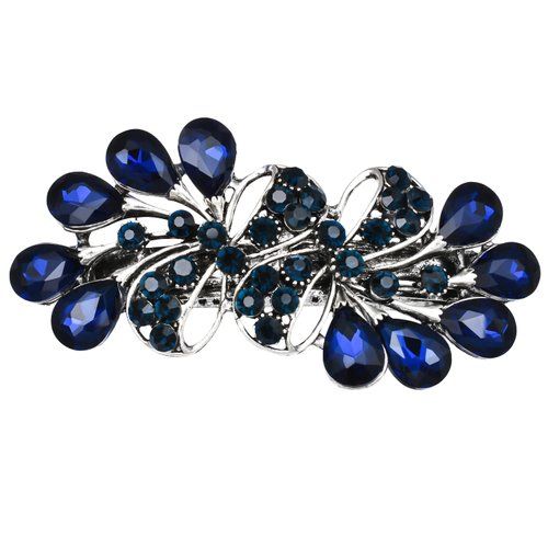 Vintage Sparkly Hair Barrettes, Decorative Hair Clips French Navy Blue Rhinestone Barrettes, Crystal Flower Hair Pins Hair Accessories for Women Girls
