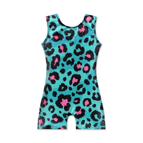 EQSJIU Girls Gymnastics Leotards Size 7-8 Years Old With Shorts Pink Leopard Light Blue Biketard For Kids Bodysuits Black Pink Clothes