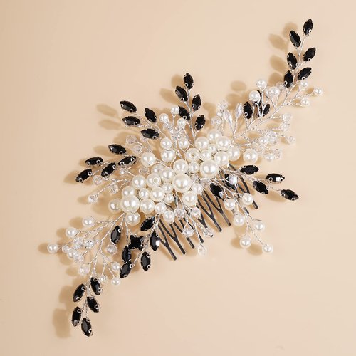 Kercisbeauty Wedding Bridal Pearl Black Hair Comb Women and Girls Vintage Hair Accessory Updo Hair Jewelry (Black)