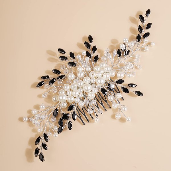 Kercisbeauty Wedding Bridal Pearl Black Hair Comb Women and Girls Vintage Hair Accessory Updo Hair Jewelry (Black)
