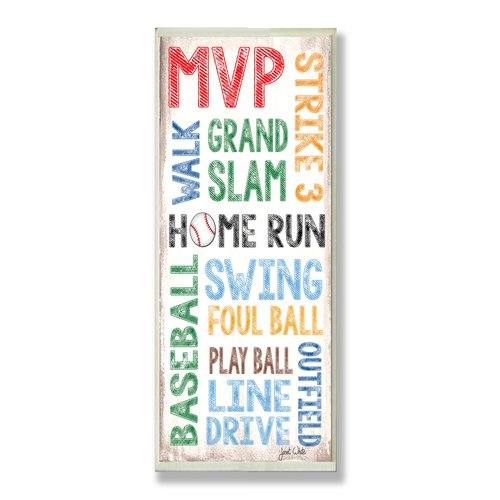 The Kids Room by Stupell Home Run Baseball Typography Rectangle Wall Plaque, 7 x 0.5 x 17, Proudly Made in USA