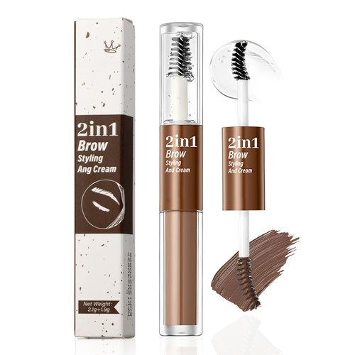 DAGEDA 2 in 1 Brown Brow Gel and Clear Eyebrow Gel,Long-wear Eyebrow Setting Gel,Smudgeproof,Waterproof Brow Makeup with Double Design(Natural Brown)