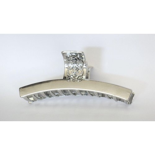 Generic Long shiny silver tone filigree metal hair claw clip
