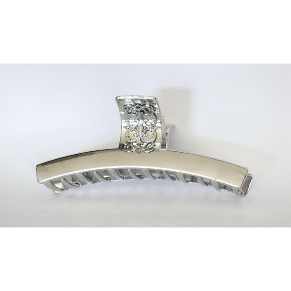 Generic Long shiny silver tone filigree metal hair claw clip