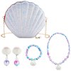 SOTOGO 6 Pieces Little Girls Purse Jewelry Set Toddler Shell Purse Cute Princess Handbags Shoulder Messenger Bag for Kids CrossBody Bag Dress Up Girls Jewelry Pretend Play