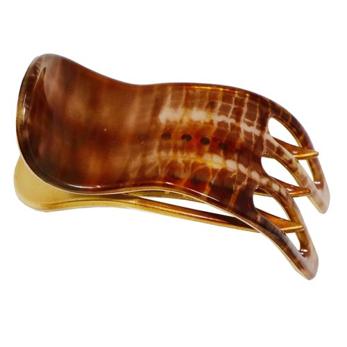 Parcelona French Simply Bear Paw Medium 3” Celluloid Acetate Side Slide In Jaw Yoga Fine Hair Claw Clip for Women and Girls (Ombré Brown Red)