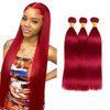 Red Human Hair Bundles Burgundy Human Hair 3 Bundles 28 30 32 Inch Brazilian Virgin Bright Red Straight Bundle Human Hair Extensions Red Straight Bundles Human Hair Weave