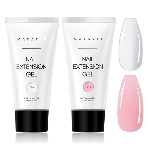 Makartt Poly Nail Gel Set White Pink Colors 2PCs 50ML Gel Builder for French Design Nail Extension Natural-Looking Nail Strengthener 3D Diy Hard Gel Manicures Home Salon