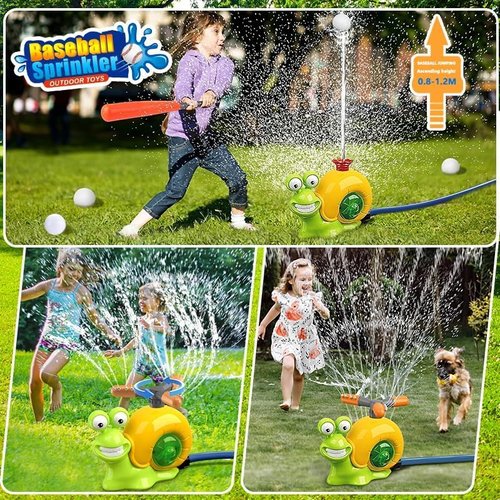 TANSAR Sprinkler for Kids Outdoor Toy Play, Water Sprinkler Baseball Toy, T Ball Set for Toddlers 2-4, 2 in 1 Snail TBall Set, Summer Fun Water Toys for Kids Outside, Birthday for Boys Girly Ages 4+