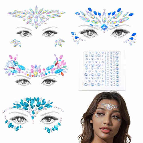 Wosois Face Jewels Mermaid Gems Face Crystal Stickers Set Rave Party Rhinestone Temporary Tattoos Accessories for Women Girls (Colourful B)