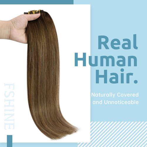 Fshine Clip In Hair Extensions Real Human Hair Balayage Clip In Extensions Medium Brown Mixed Caramel Blonde 18 Inch Straight Clip In Extensions Human Hair For Women 120g 7pcs