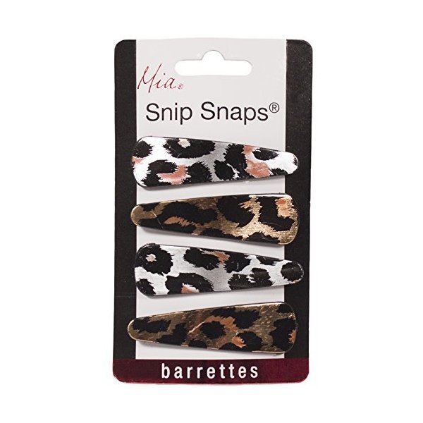 Mia Snip Snaps Metal Contour Hair Clips Barrettes with Cover, Hair Accessories for Women, Teens, Girls - Metallic Leopard Print 2pks/8pcs