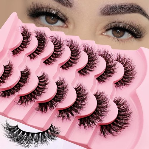 7 Pairs Cat-Eye Lashes Flu-ffy 15mm Fox Eye Lashes Curly Volume Eyelashes Faux Mink Lashes that Look Like Extensions Lashes Wispy False Eyelashes Natural Look(Z23)