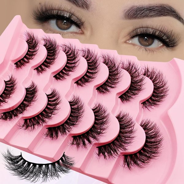 7 Pairs Cat-Eye Lashes Flu-ffy 15mm Fox Eye Lashes Curly Volume Eyelashes Faux Mink Lashes that Look Like Extensions Lashes Wispy False Eyelashes Natural Look(Z23)