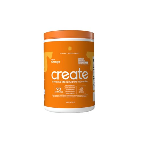 Create Creatine Monohydrate Gummies for Men & Women, Boost Focus, Strength, and Endurance, Anti-Melting Formula, Vegan, Gluten-Free, Non-GMO, 1.5g of Creatine per Gummy (Orange, 90 ct)