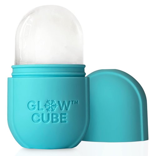 Glow Cube Ice Roller For Face Eyes and Neck To Brighten Skin & Enhance Your Natural Glow/Reusable Facial Treatment to Tighten & Tone Skin & De-Puff The Eye Area (Pastel Blue)
