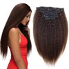 Yaki Hair Clip in Natural Hair Extensions for Black Women Virgin Remy Hair Kinky Straight 12 Inch Dark Brown #2 10"-24" 7 Pcs Double Weft (80g 12'', Brown)