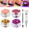 ecofavor Loose Glitter Eyeshadow Set - 2 Multichrome Eyeshadow Powder Pigment, 1 Chameleon Eyeshadow Brush, 1 Liquid Fixer, Holographic Sparkling Eye Shadows Duochrome Makeup