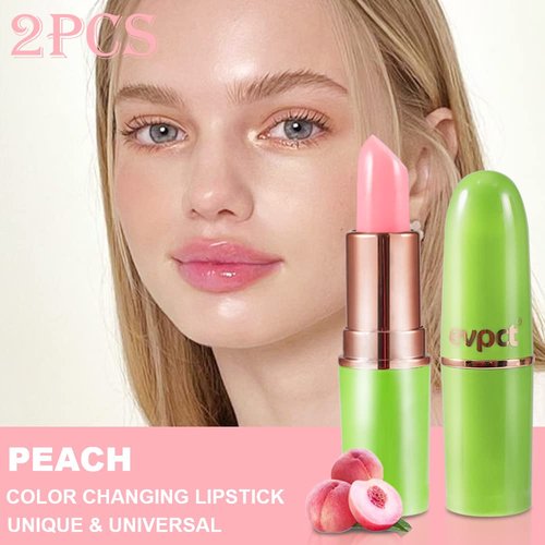 BINGBRUSH Color Changing Lipstick Queen,PH Mood Long Lasting Lip Gloss Korean Lip Balm Tinted Magic Makeup Moisturize Lipstick Set (2 Pcs Peach, 2 Count (Pack of 1))