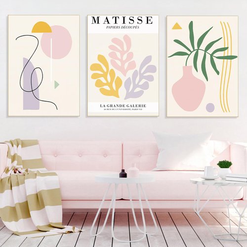 BACKYMRART Matisse Wall Art PostersRoom Aesthetic Matisse Matisse Abstract Artwork Painting Matisse Poster Plant Line Art Wall Decor Gallery Wall Art Mid Century Modern Art 16x24inchx3 Unframed