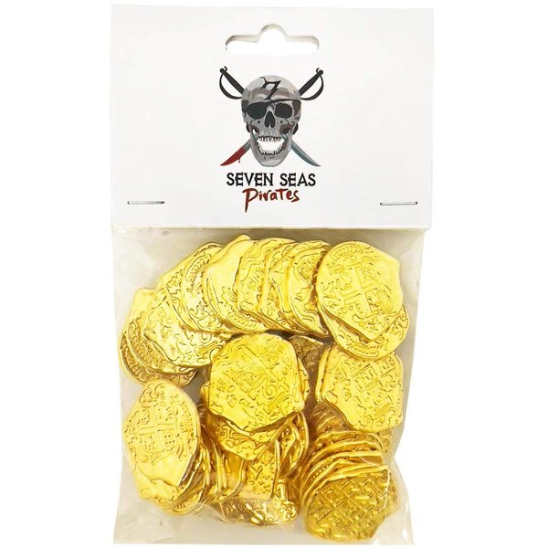 Seven Seas Pirates Toy Metal Shiny Gold Action Treasure Coins - Plays and Parties - 100 Tokens