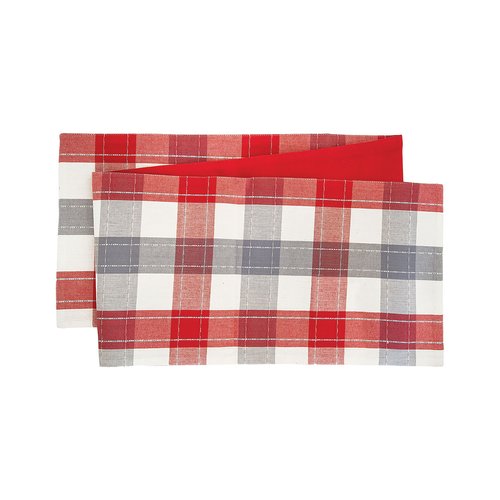 C&F Home Nordic Plaid Christmas Holiday Lodge Xmas Cabin Red Grey White Handcrafted Woven Cotton Table Runner 13x72 inches Red White Gray