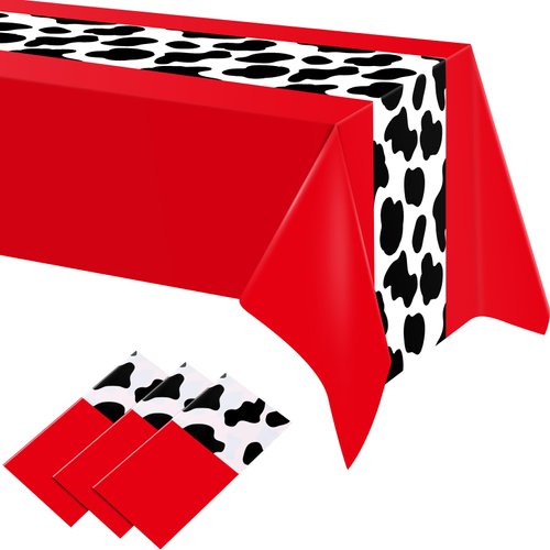 Remagr 3 Pcs 54 x 108 Inch Cow Tablecloth for Party Cowboy Cow Table Runner Print Table Cover Toy Rectangular Birthday Party Inspired Story Decorations Supplies (Elegant Pattern)