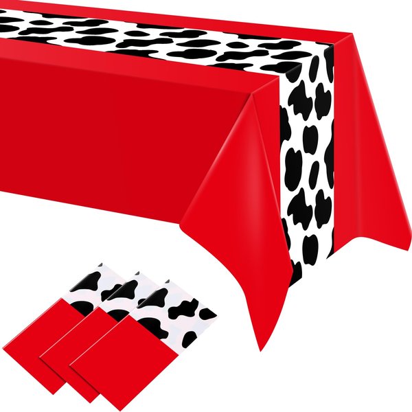 Remagr 3 Pcs 54 x 108 Inch Cow Tablecloth for Party Cowboy Cow Table Runner Print Table Cover Toy Rectangular Birthday Party Inspired Story Decorations Supplies (Elegant Pattern)