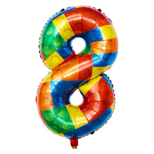 Hongplus Helium Balloon 32 Inch Building Blocks Number 8 Balloon, Colorful Blocks Number 8 Foil Mylar Balloons 8th Birthday Party Brick Theme Decorations Supplies for Boys Girls Kids Birthday Balloons