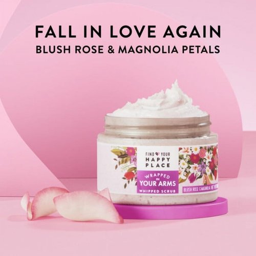 Find Your Happy Place Wrapped In Your Arms Body Scrub, Blush Rose and Magnolia, 10 fl oz