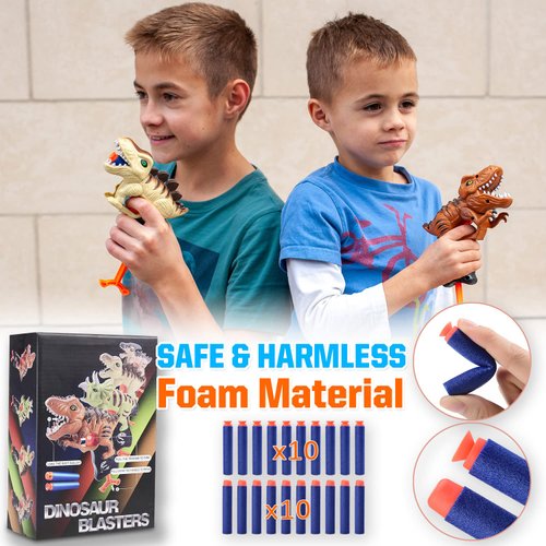 2 Pack Dinosaur Blaster Gun Toys for Toddlers 3 4 5 6 Year Old Birthday Gifts Christmas Stocking Stuffers, Small Dino Guns for Boys Age 3-5-7 with Soft Foam Darts Compatible with Nerf Guns