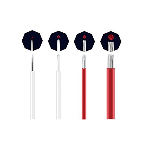 TcJ-Chen Semi-Permanent Makeup Round Microblade Needles Manual Fog Needle Eyebrow Tattoo Needle 4 Different Types R3 R5 R7 R21 Pack of 100