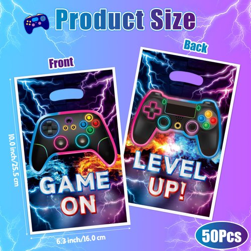 50Pcs Video Game Party Favor Bags, Video Game Party Bags, Gaming Sweet Goody Candy Treat Bags, Game on Theme Party Decorations Plastic Gift Bag Birthday Snack Bag for Kids Birthday Party Supplies