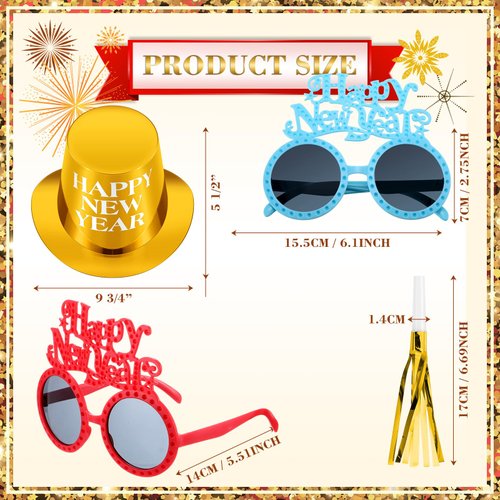 Shappy 36 Pieces Happy Year Party Supplies Includes 12 Paper Year Party Hats, 12 LED Light up Glow in The Dark Glasses, 12 Colorful Blowers Noisemakers for Year's Eve Party Decoration Supplies