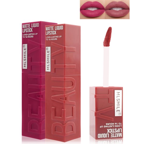 Matte Liquid Lipstick Lipgloss Set for Women-2Pcs Long Lasting Lip Gloss Waterproof Lip Stain Tint,Highly Pigmented Velvet Lipstick,Up to 16H Wear Non-Stick Cup, Christmas Makeup Gift for Women-03+04
